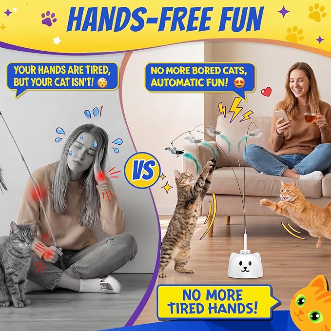 Interactive Cat Toys for Indoor Cats - Automatic Flying Bird Feather Toy, USB Rechargeable Electric Cat Teaser with Sticky Suction Base, Smart Motion Activated Self-Play Enrichment Toy for Bored Cats