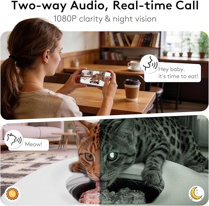 Automatic Cat Feeder Wet Food for 5 Meals, Semiconductor Cooling & 𝐏𝐫𝐞-𝐇𝐞𝐚𝐭𝐢𝐧𝐠 Pet Food Dispenser with Night Vision Camera, App-Controlled Auto Cat Feeder with Food-Grade Stainless Tray