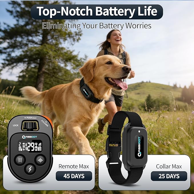 ABBIDOT Dog Shock Collar, 4100FT Dog Training Collar with Remote，IPX7 Waterproof Rating，6 Training Modes (Beep, Vibration, Safe Shock), Enhanced Night Light, Rechargeable E-Collar for Dogs 10-120 lbs