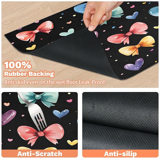 Colorful Bowknot Dog Food Mat for Floors Absorbent, Quick Dry Water Dispenser Mat for Food, Water, Pet Supplies 16" x 24", Love Heart