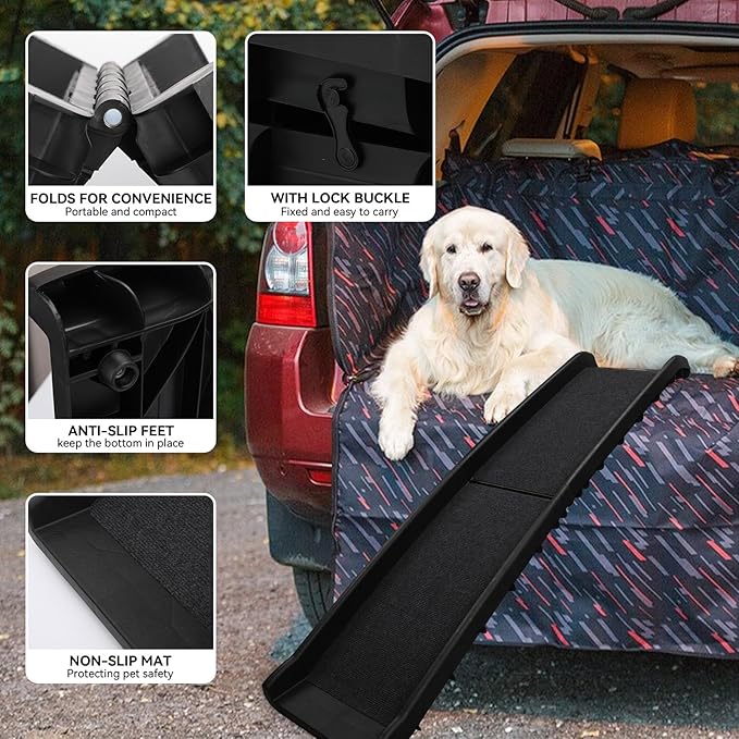 PawStep 51006 61 inch Portable Folding Pet Ramp with Carpet Great for Truck SUV Car