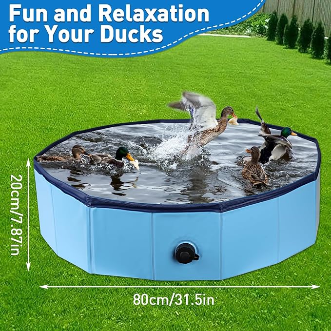 Foldable Duck Pool, Portable Hard Plastic Duck Pond Tub, Collapsible Duck Pools for Pet Ducks, Dogs and Cats – Indoor & Outdoor Use, Hard Shell, Easy to Clean and Store