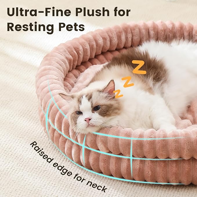 Cat Beds for Indoor Cats, Machine Washable Orthopedic Donut Dog Bed for Small Dogs, Fluffy Warm Thermal Round Pet Bed with Anti-Slip Bottom for Puppy and Kitten, Dark Pink, 20"x20"x6.5"