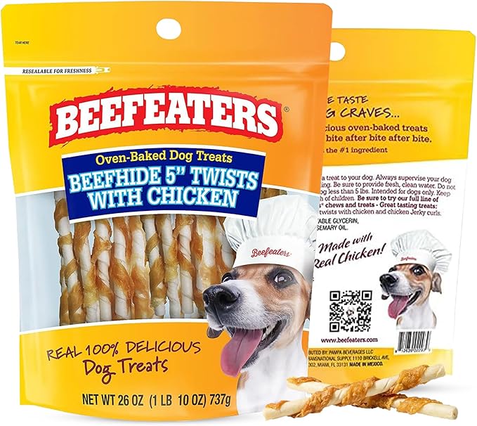 Beefeaters Beefhide 5in Twist with Real Chicken – Protein-Rich Dog Treats for Clean Teeth, Ideal for Training & All Dog Sizes