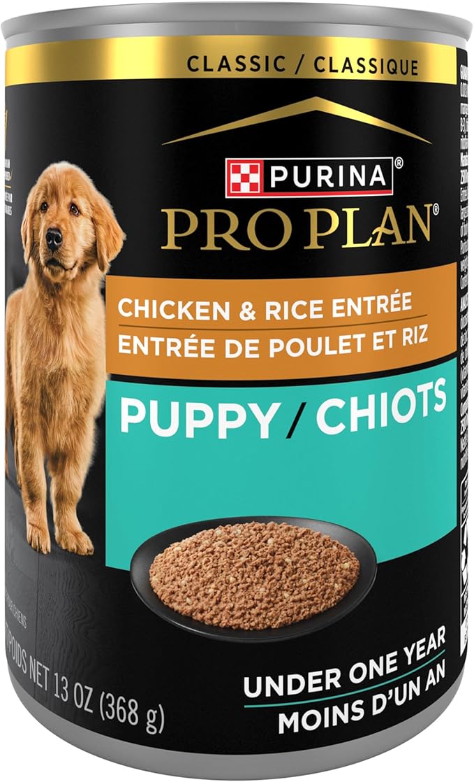 Purina Pro Plan Wet Puppy Food Pate,Wet Food Classic Chicken and Rice Entrée - 13 oz. Cans,(Pack of 24)