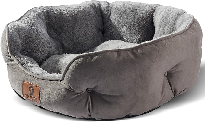 Asvin Medium Dog Bed for Medium Dogs, Large Cat Beds for Indoor Cats, Pet Bed for Puppy and Kitty, Extra Soft & Machine Washable with Anti-Slip & Water-Resistant Oxford Bottom, Grey, 25 inches