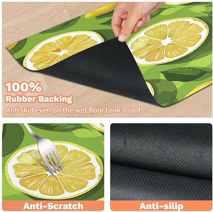 Lemon Slices Dog Food Mat for Floors Absorbent Dog Bowl Mat for Food and Water Dispenser Quick Dry Cat Food Placemat Pet Supplies 24" x 32", Summer Fruit