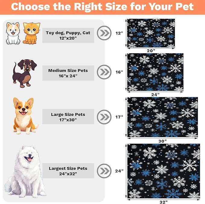 Christmas Snowflake Dog Food Mat for Floors Absorbent, Quick Dry Water Dispenser Mat for Food, Water, Pet Supplies 12" x 20",