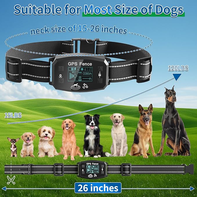 GPS Wireless Dog Fence, Range up to 6561 ft,Electric Collar with 3 Warning Modes, for Outdoor Use Waterproof& Rechargeable Pet Containment System for Most of Dogs (Black)