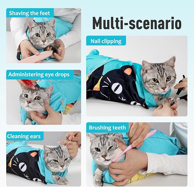 Cat Grooming Wrap27.6"*27.6", Self-Adherent Anti-Scratch Swaddle Restraint, Nail Clipping, Anti-Bite, Anti-Scratch, Anti-Escape Calming Wrap Multifunctional Care Pet Tools L