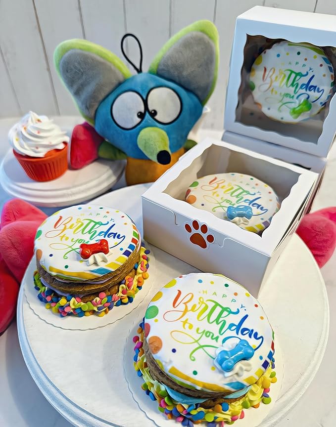 Dog Birthday Cake- Puppy Party Bright & Crunchy Cookie Treat- Bad to The Bone- Perfect Dog Party Cake Boxed & Decorated
