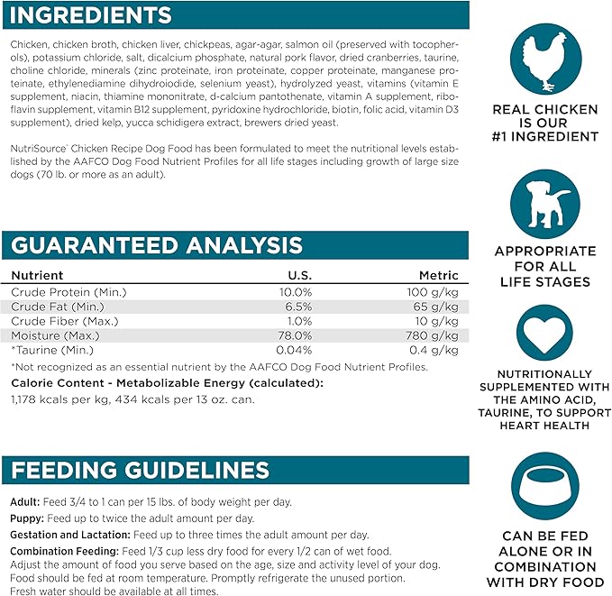 NutriSource Grain Free Wet Dog Food, Chicken and Chicken Liver, 13 Ounce (Pack of 12)