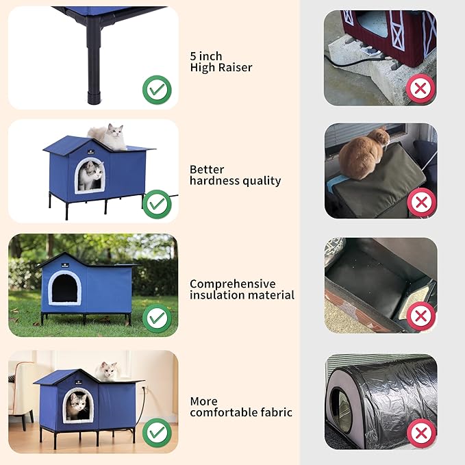 Heated Cat Houses for Outdoor Cats in Winter, Heated cat House for Indoor and Kitty Shelter for Your Pet to Stay Warm and Cozy,Easy to Assemble. (Dark Blue, Small)