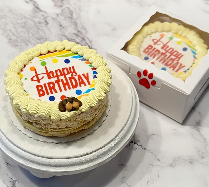 Lot of 6 Dezicakes Crispy Yellow PopCorn Dog Birthday Cakes- Edible Puppy Party Crispy Corn Grits Cake- Handmade with Love- Perfect Dog Party Cake Boxed, Iced and Decorated