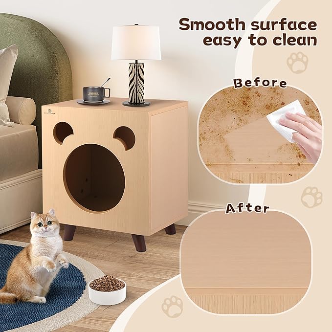 Cat End Table Aluminum Bed Table, Nightstand, Cat Houses for Indoor and Outdoor with Cabinet Legs and Countertop, Weatherproof, Burlywood