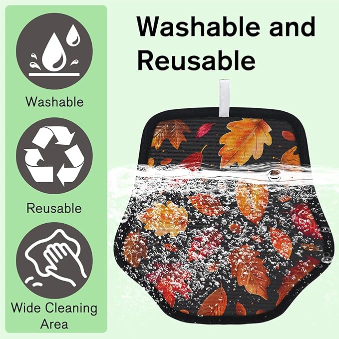 Fall Leaves Theme Electrostatic Pet Hair Removal Glove for Cats & Dogs - Reusable Grooming Mitt for Couch, Carpet, Car Seat & Laundry - Large 9x9 Inch