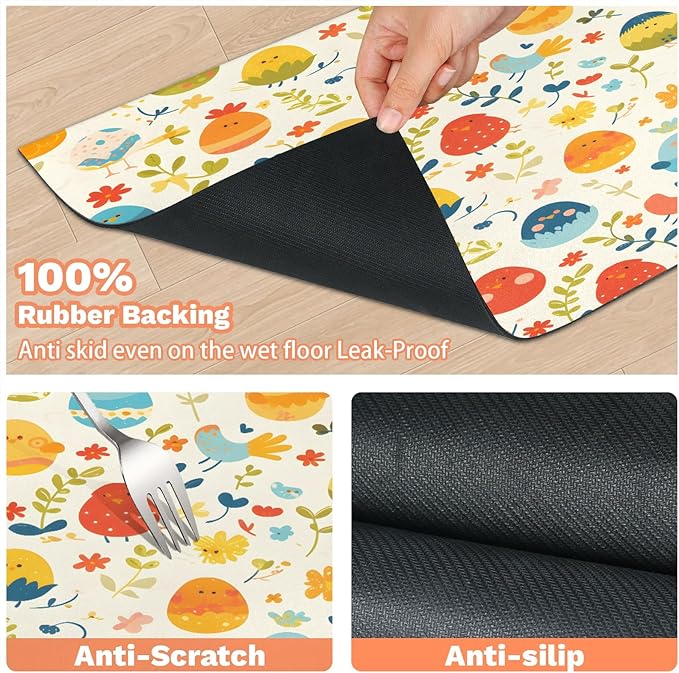 Spring Easter Dog Food Mat for Floors Absorbent Dog Bowl Mat for Food and Water Dispenser Quick Dry Cat Food Placemat Pet Supplies 12" x 20", Boho Wildflower