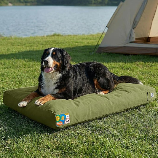 Sytopia 47 Inch Canvas Outdoor Dog Bed for XXL Dogs, Waterproof Washable Removable Cover, Indoor Patio Pet Pad for Crate, Green