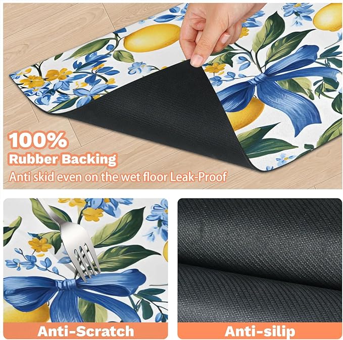 Lemon Fruit Dog Food Mat for Floors Absorbent Dog Bowl Mat for Food and Water Dispenser Quick Dry Cat Food Placemat Pet Supplies 24" x 32", Bows Flower