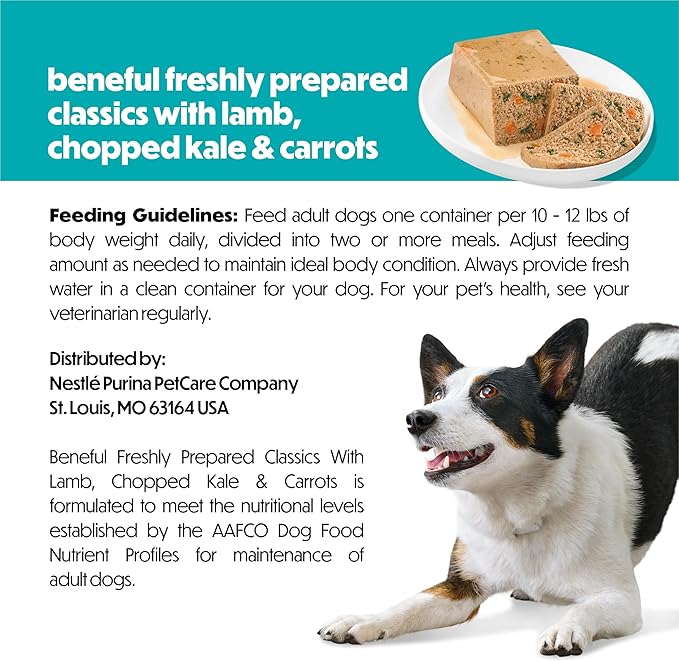 Purina Beneful Freshly Prepared Classics with Lamb, Chopped Kale and Carrots Pate Dog Food - 9.5 oz Carton (Pack of 6)