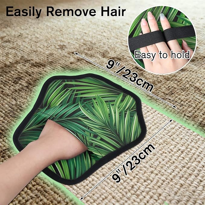 Reusable Pet Hair Removal Glove Green Palm Leaves Magic Brush for Cat & Dog Hair Remover for Car, Sofa, Bedding, Clothes - 9x9 Mitt Washable