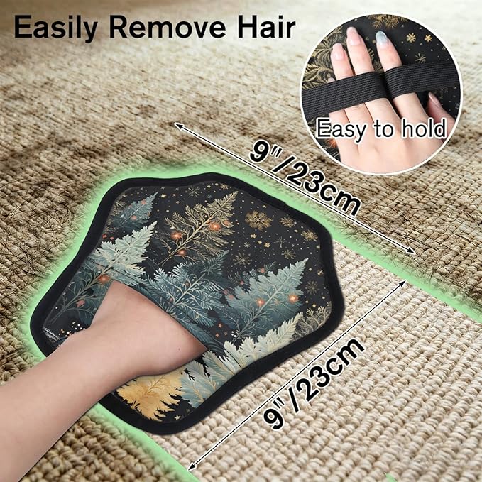 Reusable Pet Hair Removal Glove Winter Trees Theme Magic Brush for Cat & Dog Hair Remover for Car, Sofa, Bedding, Clothes - 9x9 Mitt Washable