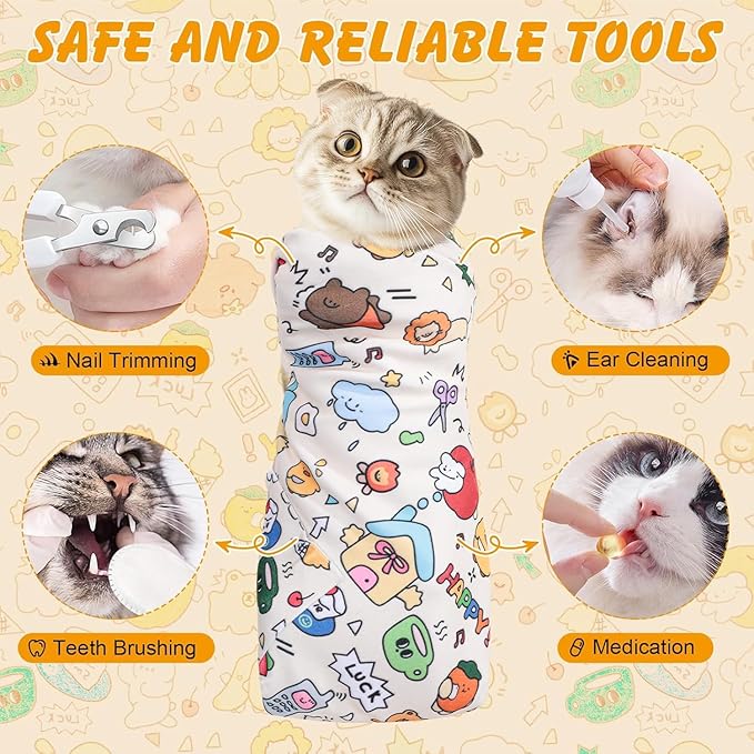 Cat Wrap for Cutting Nails Self-Adhesive Cat Grooming Wrap Cat Nail Clipper Hammock Soft Cat Restraint Bag for Nail Clipping Cat Grooming Supplies (M 13.5 in)