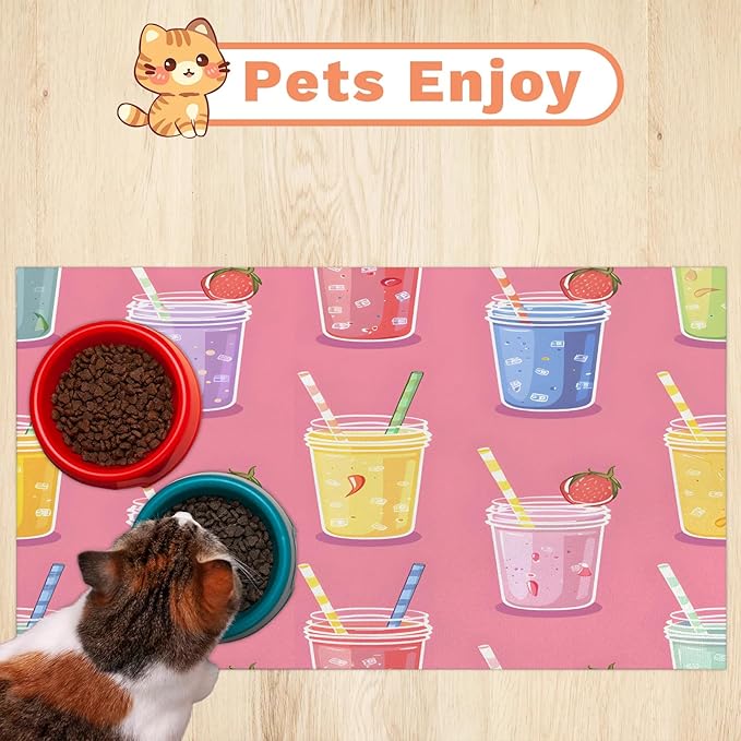 Fruit Juice Dog Food Mat for Floors Absorbent Dog Bowl Mat for Food and Water Dispenser Quick Dry Cat Food Placemat Pet Supplies 24" x 32", Colorful Juice