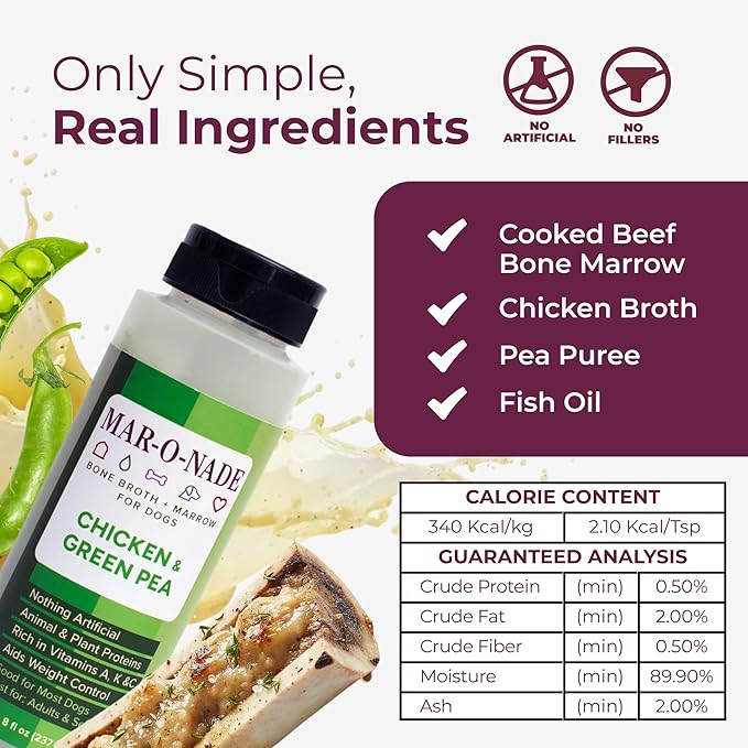 Bone Broth + Marrow Topper for Dogs - Chicken & Green Pea, 8 fl oz - Grain-Free, AAFCO-Compliant, Small-Batch Nutritional Topper