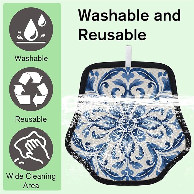 Reusable Pet Hair Removal Glove Classic Floral Print Magic Brush for Cat & Dog Hair Remover for Car, Sofa, Bedding, Clothes - 9x9 Mitt Washable