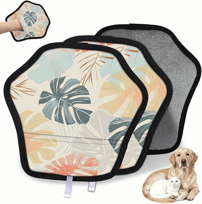 Reusable Pet Hair Removal Glove Palm Leaf Art Magic Brush for Cat & Dog Hair Remover for Car, Sofa, Bedding, Clothes - 9x9 Mitt Washable