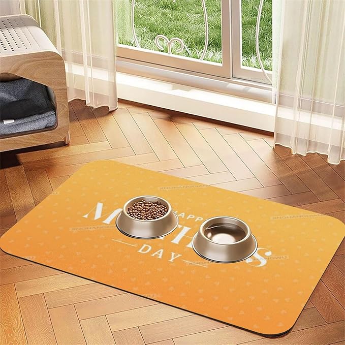 Dog Food Mat for Floors Absorbent Quick Drying Happy Mother's Day Floral Gift for Mom It Pet Cat Food Mat Easy-to-Clean Pet Feeding Mats Dog Bowl Mats 18X12In