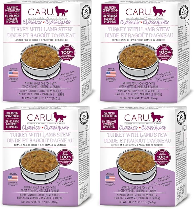 Caru - Classics Turkey with Lamb Stew for Dogs - Healthy Wet Dog Food or Food Topper - 12 oz Cartons - Pack of 4