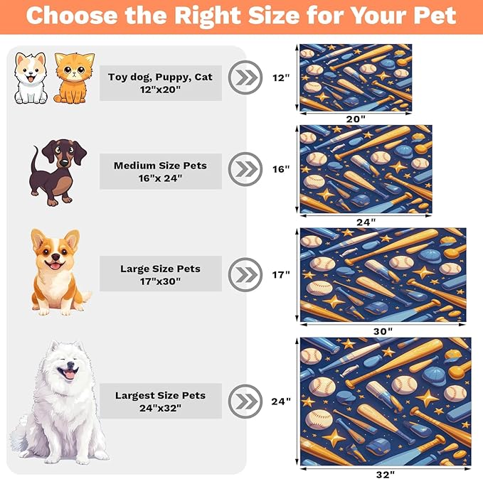Baseball Dog Food Mat for Floors Absorbent, Quick Dry Water Dispenser Mat for Food, Water, Pet Supplies 16" x 24", USA