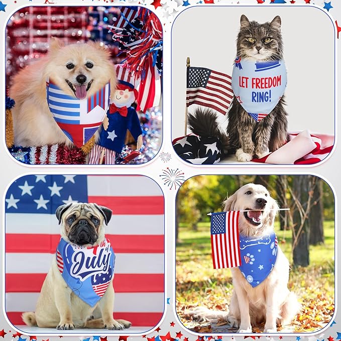 Kacctyen 300 Pcs 4th of July Dog Bandanas Bulk Patriotic Dog Adjustable Cute Washable Triangle Kerchief Scarf Bibs for Small to Medium Pet Seasonal Party Costume Accessories