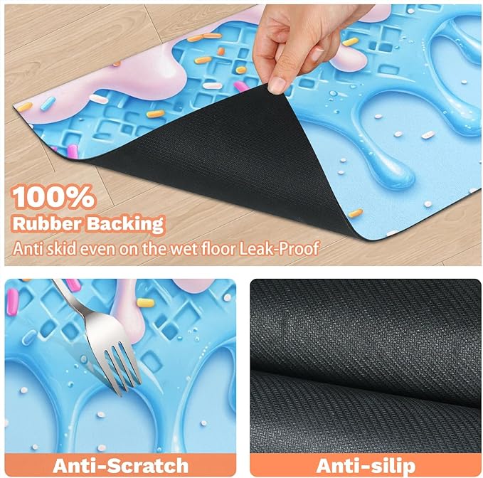 Ice Cream Dog Food Mat for Floors Absorbent Dog Bowl Mat for Food and Water Dispenser Quick Dry Cat Food Placemat Pet Supplies 12" x 20", Colorful Candy