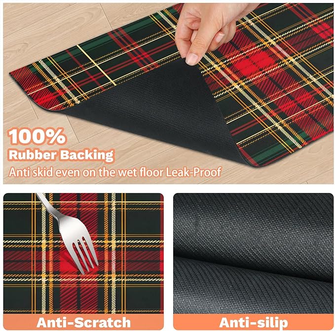 Buffalo Check Dog Food Mat for Floors Absorbent, Quick Dry Water Dispenser Mat for Food, Water, Pet Supplies 16" x 24", Farmhouse Plaid