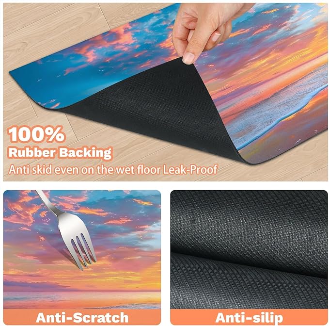 Hawaiian Beach Themed Dog Food Mat for Floors Absorbent, Quick Dry Water Dispenser Mat for Food, Water, Pet Supplies 24" x 32",