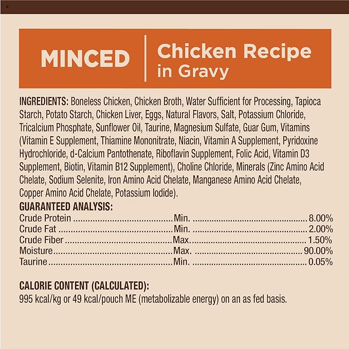Wellness CORE Tiny Tasters Minced Adult Wet Cat Food,Natural,Protein-Rich,Grain Free,1.75-Ounce Pouch,(Chicken),(Pack of 24)