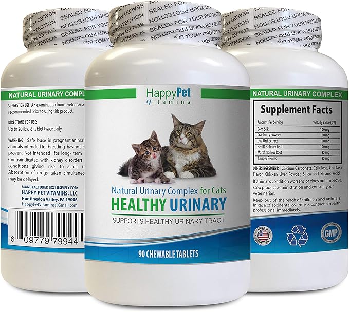 cat Urinary so Food - CAT Healthy Urinary Complex - UTI Solution - Natural Formula - Anti - cat Cranberry Urinary Treats - 1 Bottle (90 Tablets)
