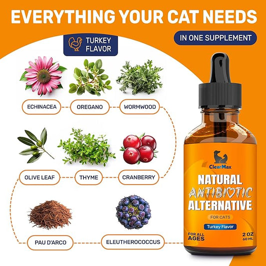 Antibiotics for Cats in Drops – Сat Respiratory Infection Treatment: Cold, Cough, and Allergies – Cat UTI Treatment with Turkey Flavor – May Support Hips & Joints – Proper for All Ages & Breeds – 2 Oz