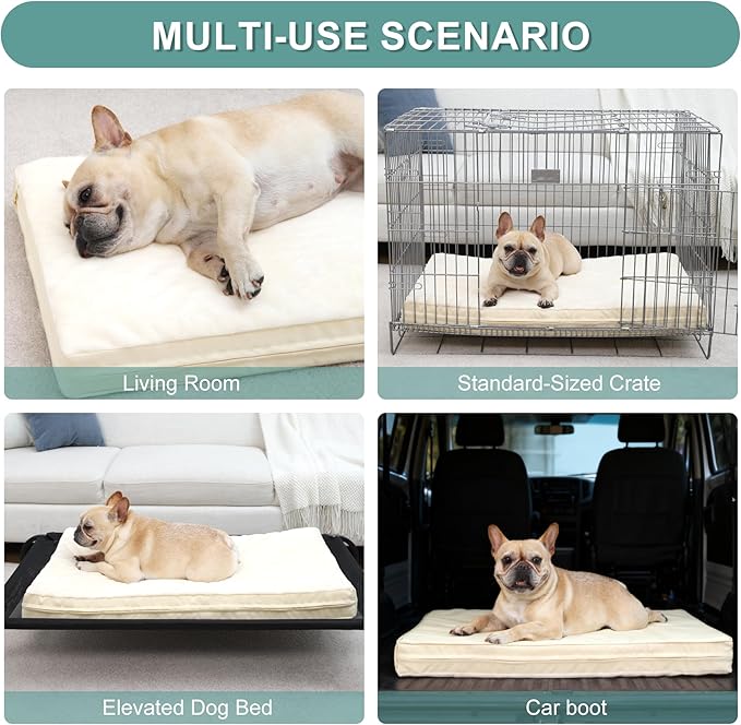 Vonabem Waterproof Dog Beds Medium Sized Dog, Washable Crate Pad 30 inch, Outdoor Orthopedic Foam Puppy Bed with Removable Cover Reversible, Anti-Slip Kennel Pad, 29"x18", Beige