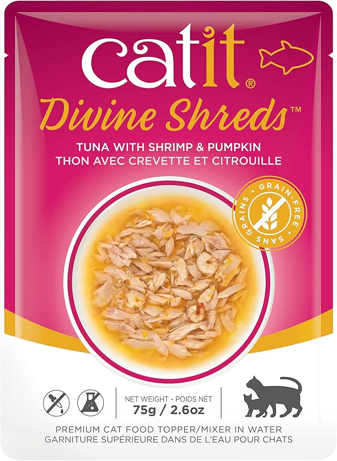 Catit Divine Shreds Premium Cat Food Topper, Tuna with Shrimp & Pumpkin