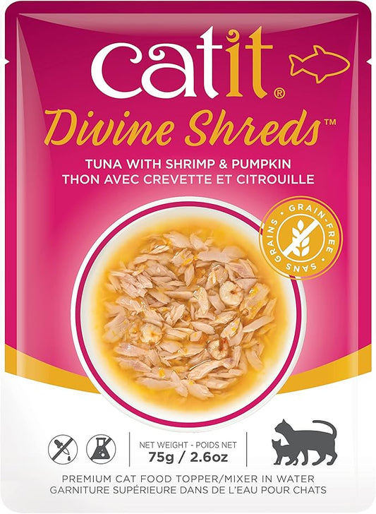 Catit Divine Shreds Premium Cat Food Topper, Tuna with Shrimp & Pumpkin