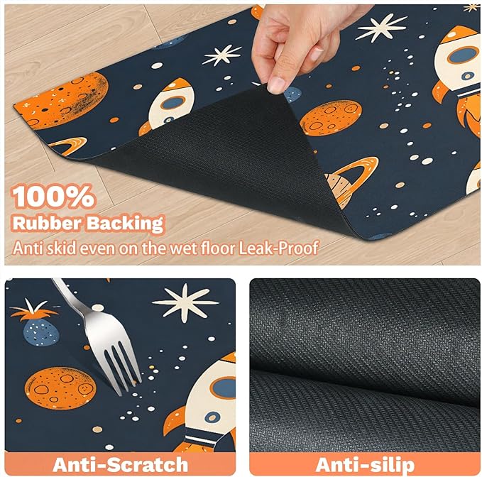 Rocket Dog Food Mat for Floors Absorbent, Quick Dry Water Dispenser Mat for Food, Water, Pet Supplies 12" x 20", Starry Sky