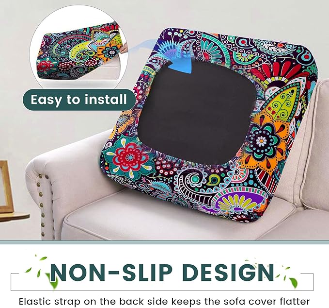 HANDONTIME 8Pcs Outdoor Patio Cushion Covers Boho Paisley Stretch Couch Cushion Cover Patio Couch Slipcover for Outdoor/Indoor Washable Non-Slip Furniture Protector for Pet (Blue Green,Cover Only)