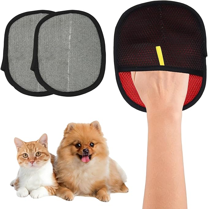 Pet Hair Remover Gloves, Electrostatic Pet Hair Dog Cat Grooming Removal Glove Reusable Magic Brush Animal Fur Removal Tool, (2Pcs, L, Black/Red) for Clothes/Carpet/Couch/Car Seat