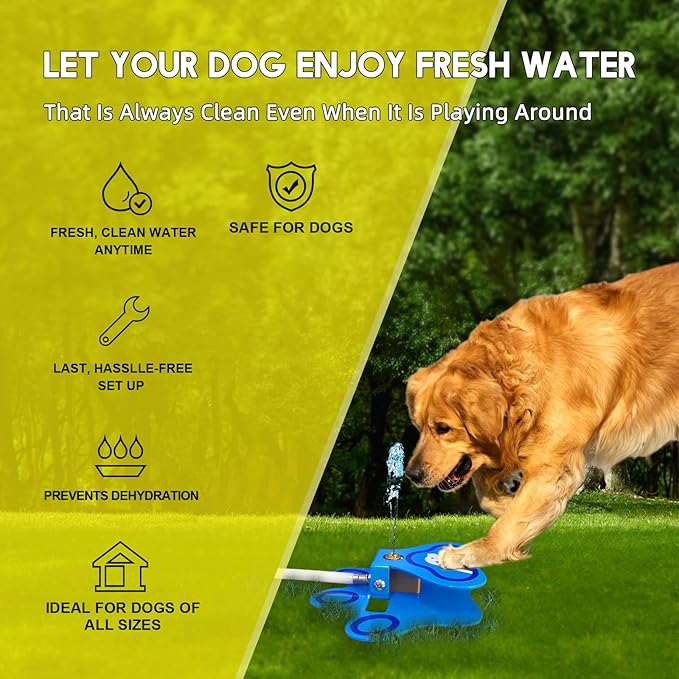 Outdoor Dog Water Fountain - Paw Activated for Large Dogs, Aluminum Alloy Step-On Pet Water Dispenser, Easy to Operate & Provides Fresh Drinking Water with Sprinkler Fun