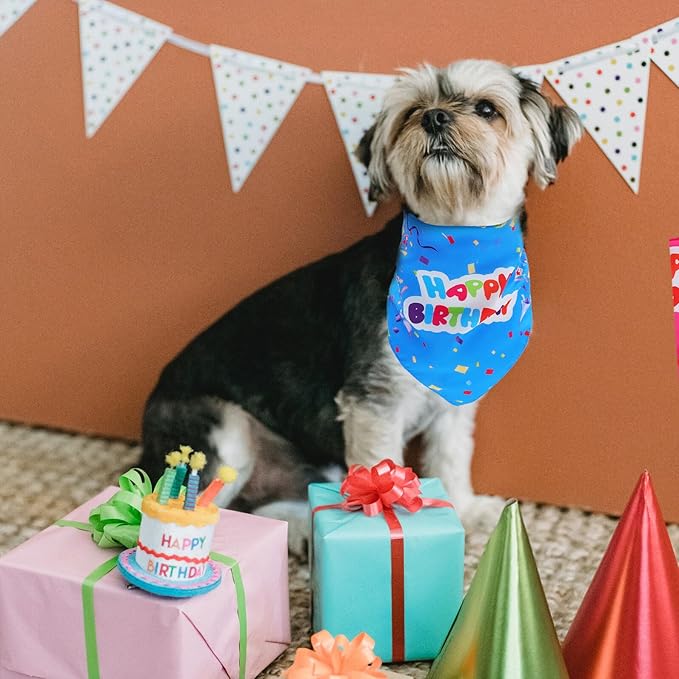 2pcs Birthday Dog Bandanas Triangle Scarves Pet Saliva Towels Colorful Blue Pink Puppy Bibs for Dog Birthday Party Supplies