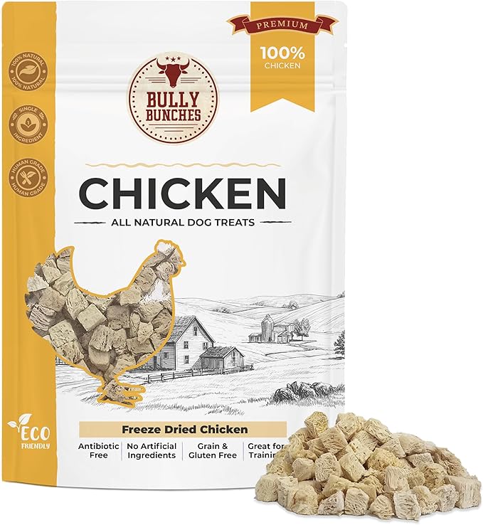 Bully Bunches Freeze Dried Chicken Dog Treats - Made in USA, Human Grade, Natural Single Ingredient, High Protein Training Treats for Dogs, All Breeds Pet Treat, Grain Free - 3.53 oz